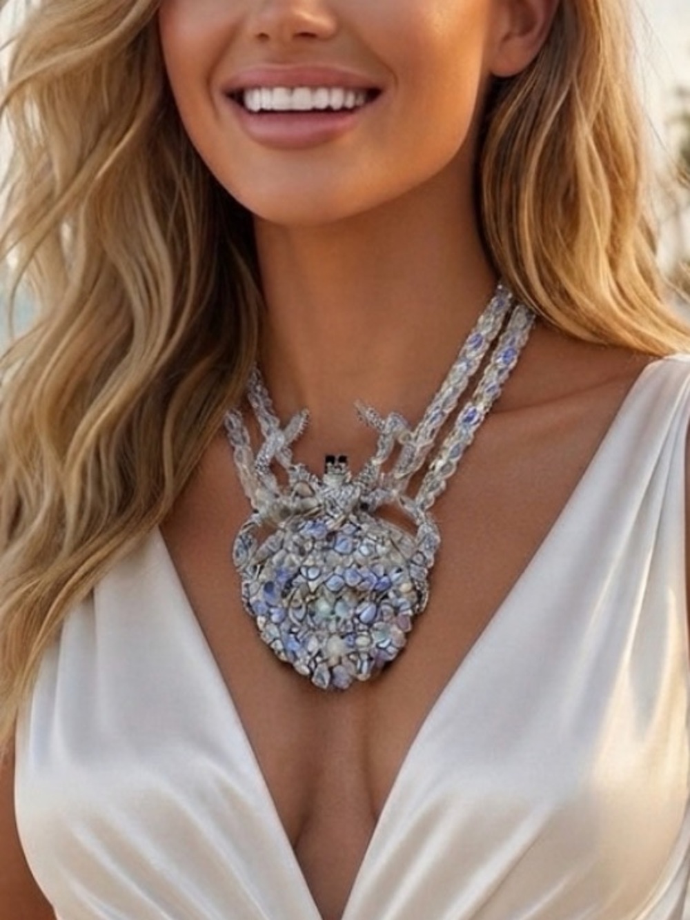 NWT ⚜️💎⚜️ EYE CANDY LOS ANGELES large spider iridescent crystals necklace